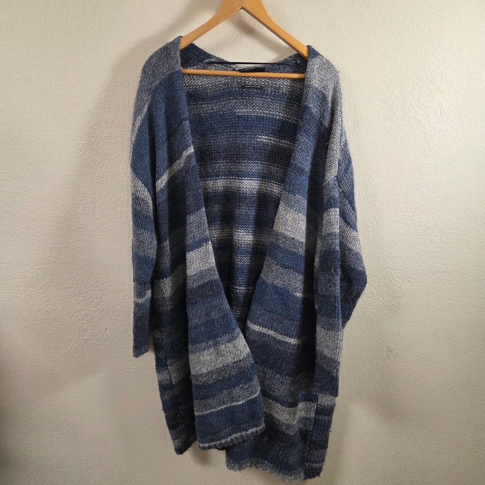 Lane Bryant Premium Italian Yarn Heavy Striped Open Front Duster Cardigan Blue